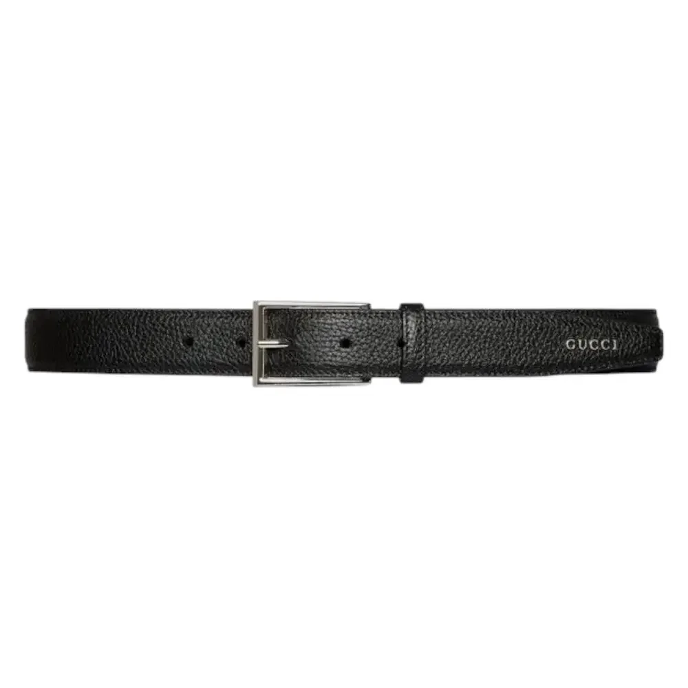 Gucci 3cm Gucci Script Leather Belt Dark Green Men Size 110cm/44